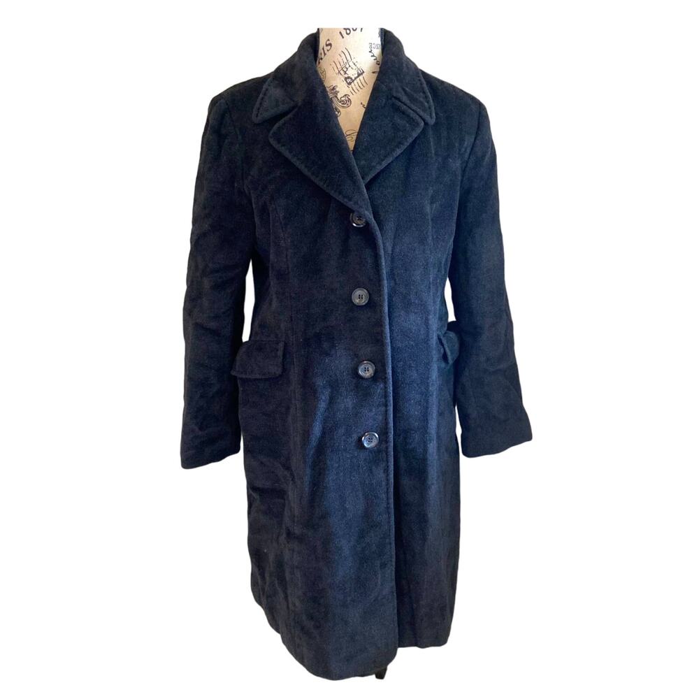 Long Black Wool Calvin Klein Trench Coat Size 10 Preppy Classy Goth Formal M